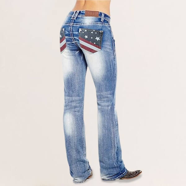 Hölgyek bootcut farmernadrág zászló részletekkel – Madison