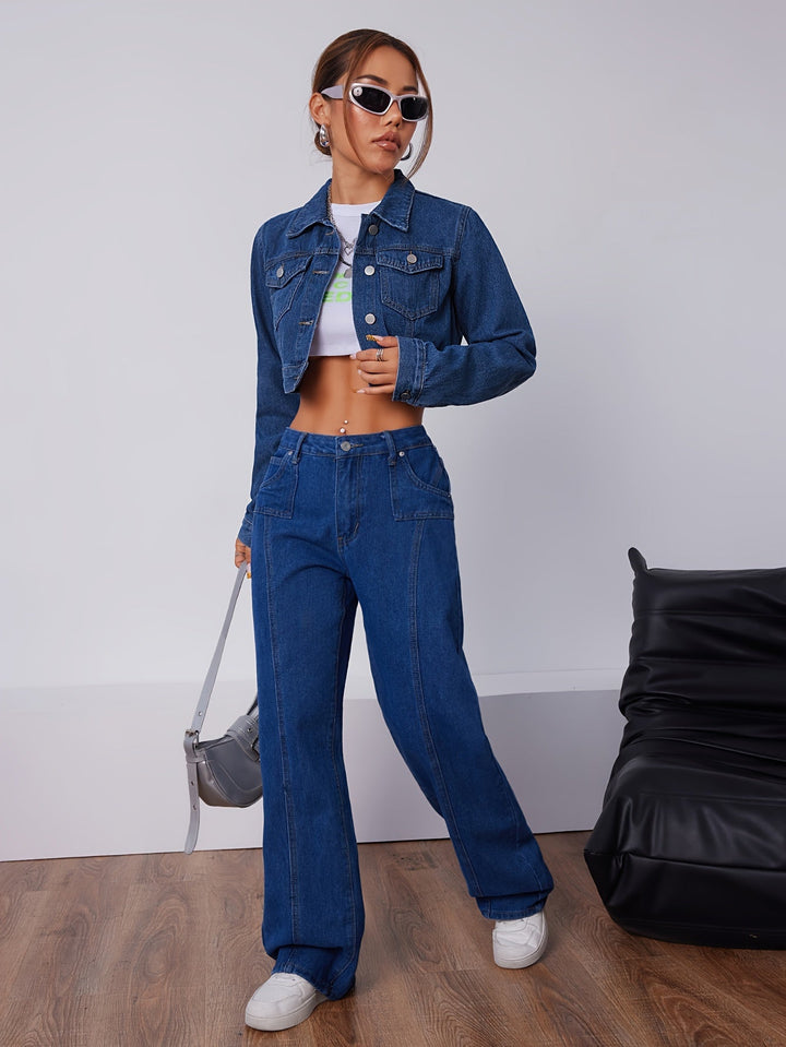 Rövid Részletes Farmerdzseki Vintage Kék - Elise
