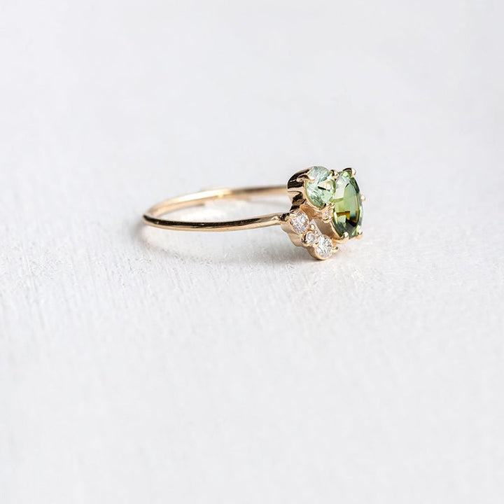 Természetes peridot zirkón gyűrű - Selene