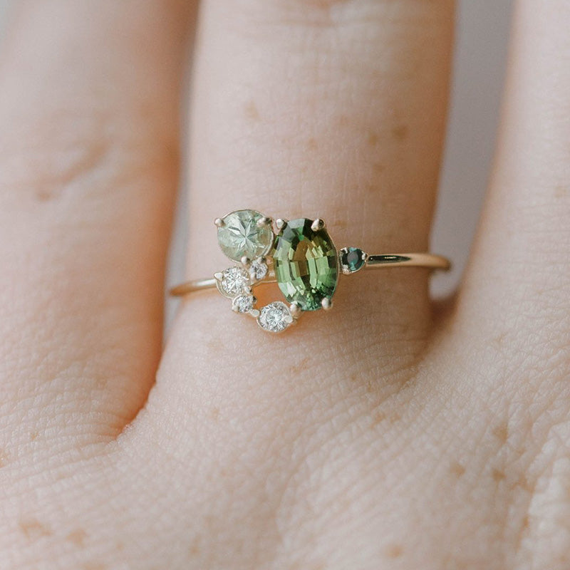 Természetes peridot zirkón gyűrű - Selene