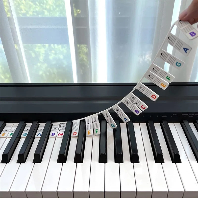 Levehető szilikon hangjegycímkék 88 billentyűs zongorákhoz és keyboardokhoz