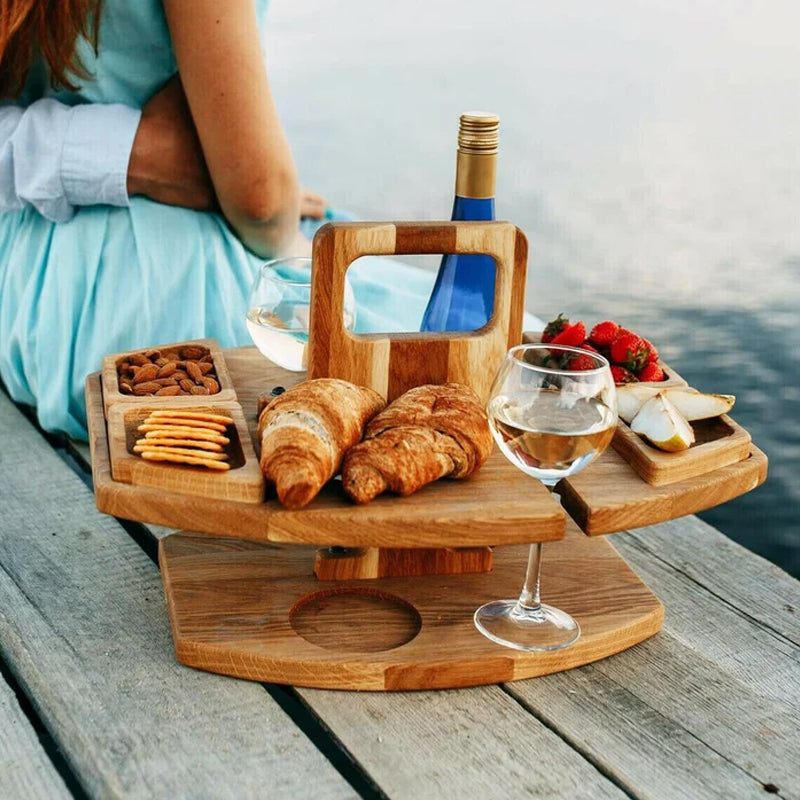 Hordozható Fa Piknikbor Asztal - WineNest