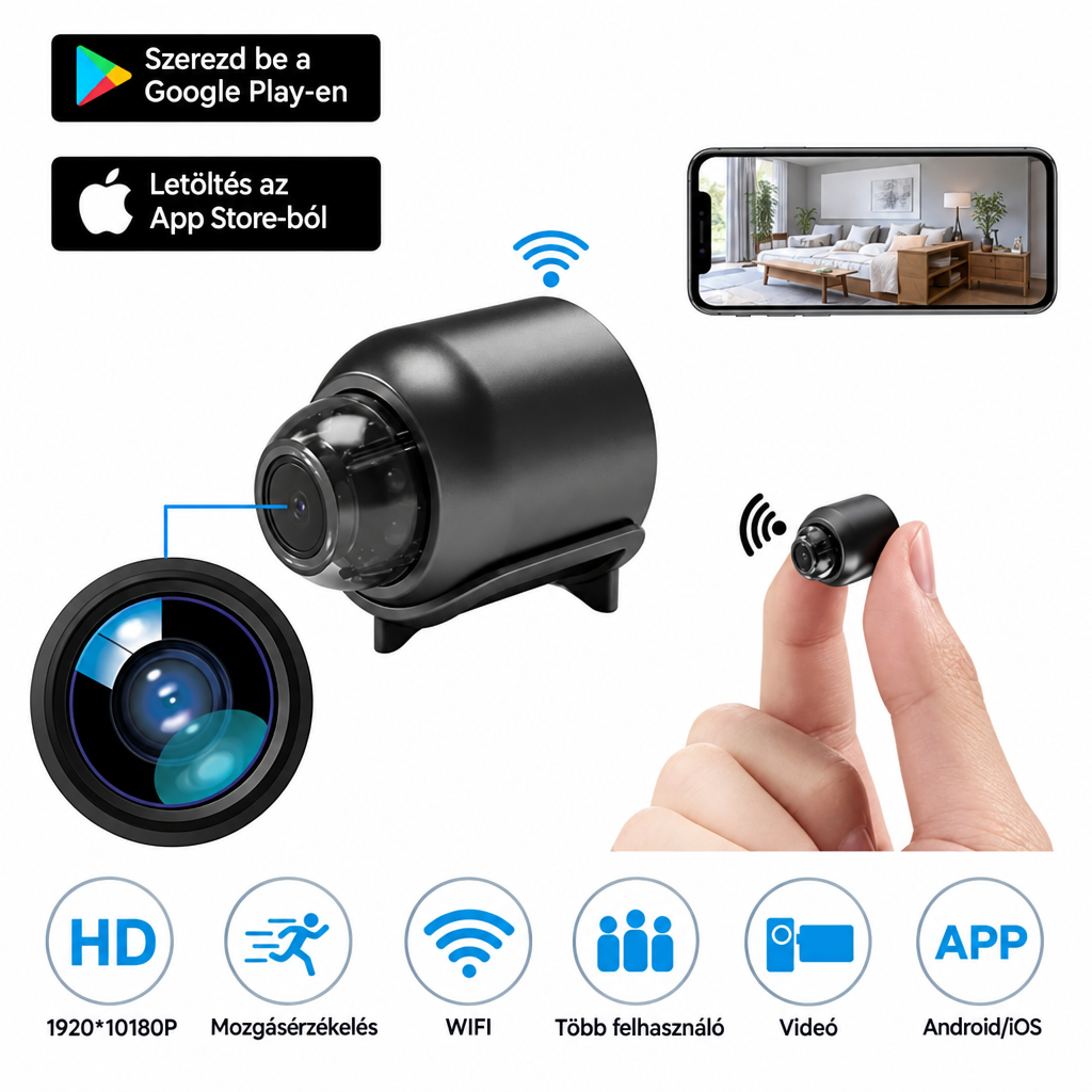 Mini cameră de securitate WiFi 1080p | Vedere nocturnă ascunsă | Notificări la detectarea mișcării | Sunet