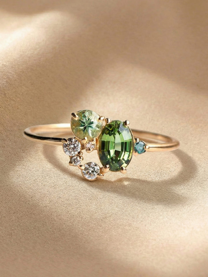 Természetes peridot zirkón gyűrű - Selene