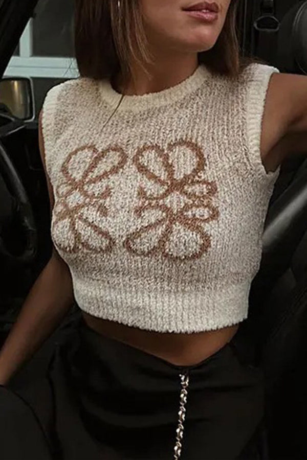 AA_KNOCKOFF Beige kötött női felső vintage jacquard mintával – Mireille