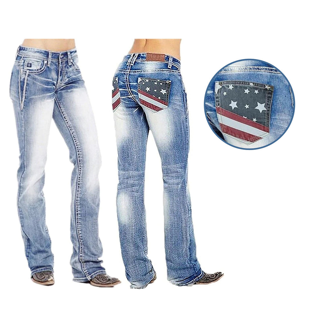 Hölgyek bootcut farmernadrág zászló részletekkel – Madison