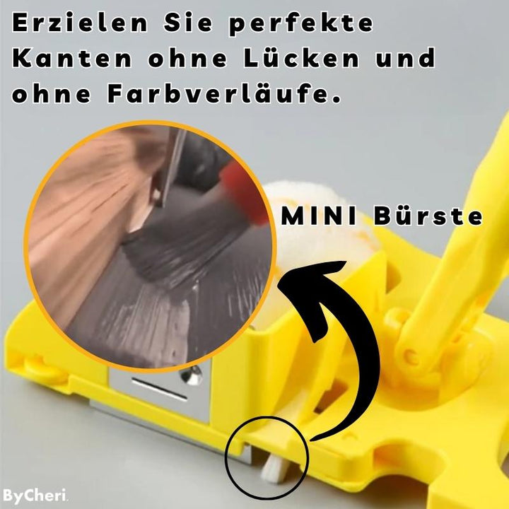 Közeli kép az eszköz aljáról, ahol egy kis fehér szálú kefe és fém él látszik, kiemelt nagyított körrel. 3