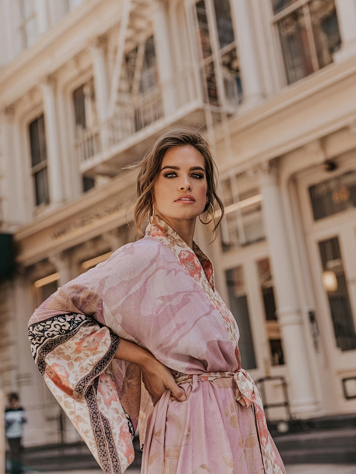 Piros Virágmintás Kimono - Isabella