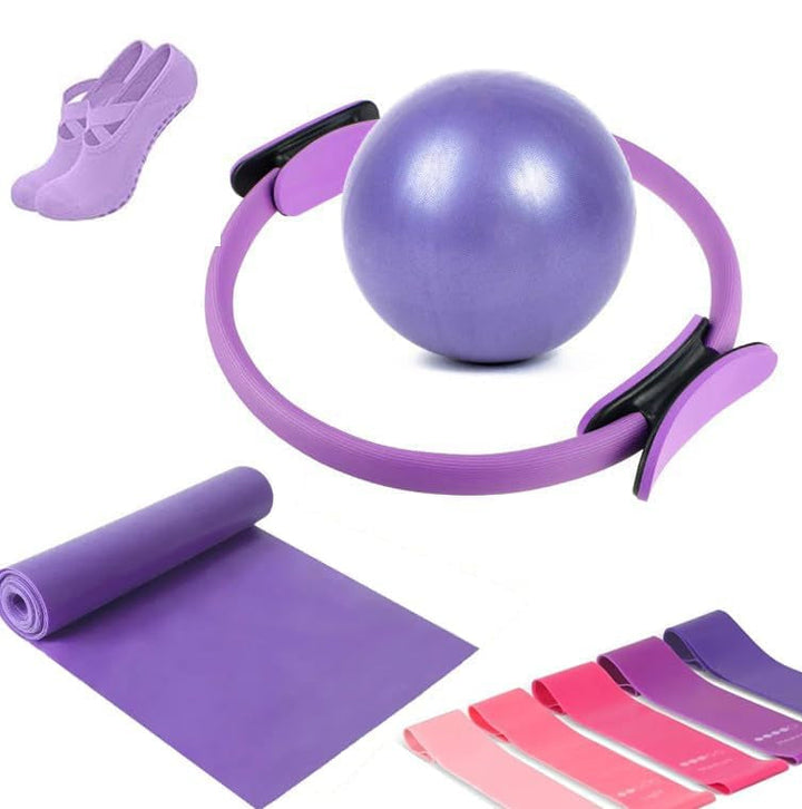 9 darabos otthoni Pilates készlet gyűrűvel, labdával, szalagokkal és csúszásmentes zoknikkal