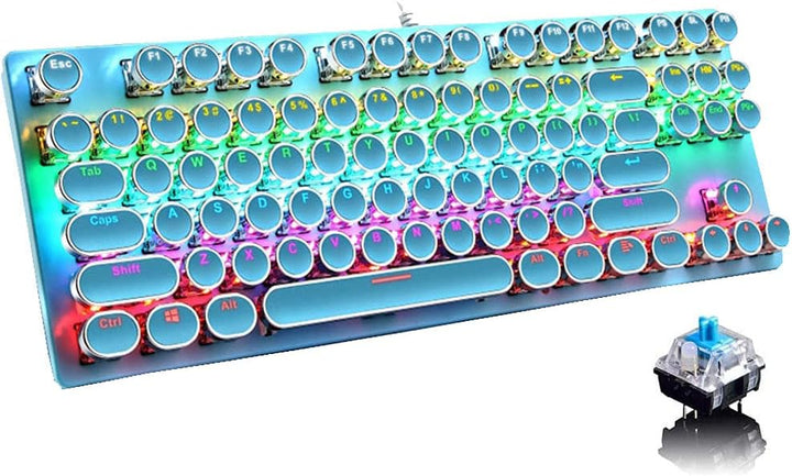 87 billentyűs mechanikus játékbillentyűzet RGB háttérvilágítással, kék kapcsolóval