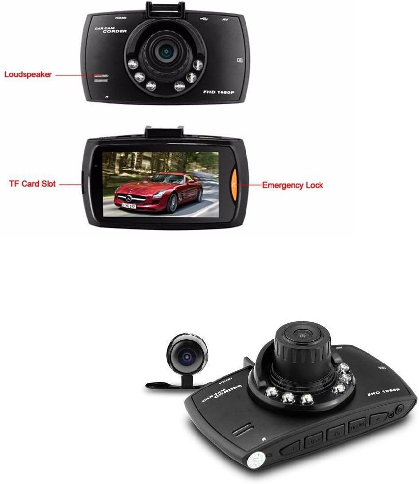 Két lencsés autós fedélzeti kamera G30 2,7" LCD Full HD 1080P G-szenzorral