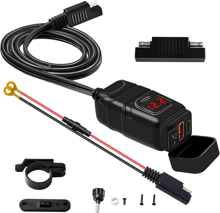 Motorkerékpár USB & Type-C Gyors Töltő Voltméterrel – Drayvik