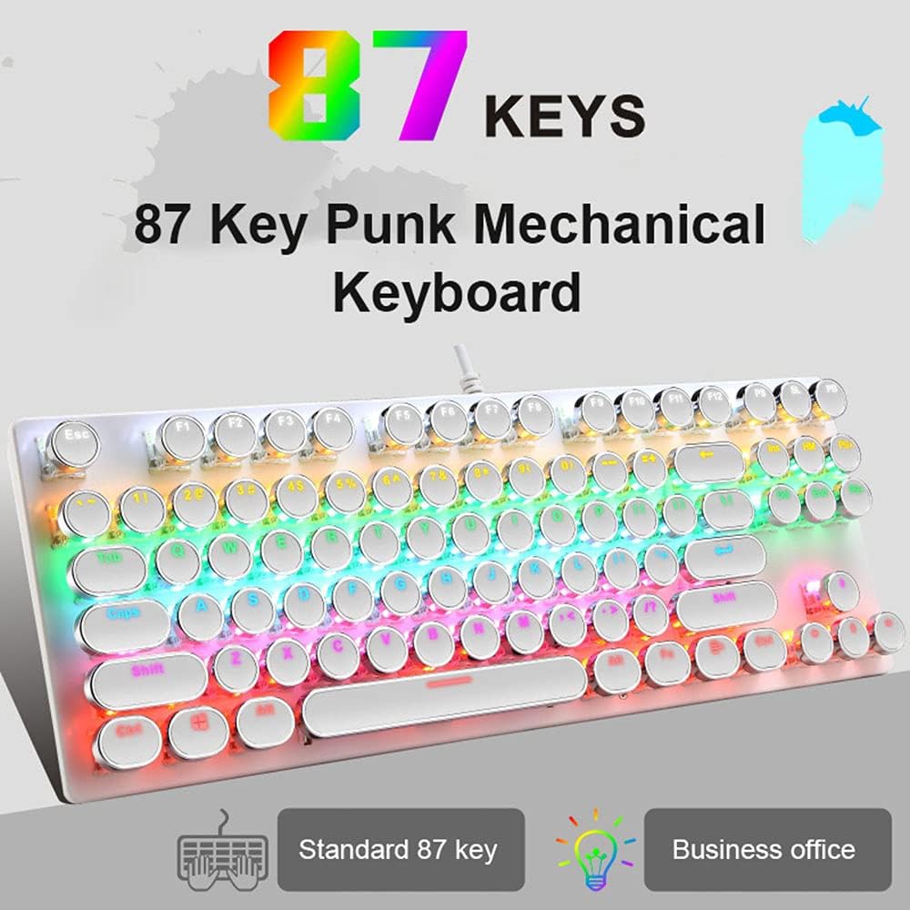 87 billentyűs mechanikus játékbillentyűzet RGB háttérvilágítással, kék kapcsolóval
