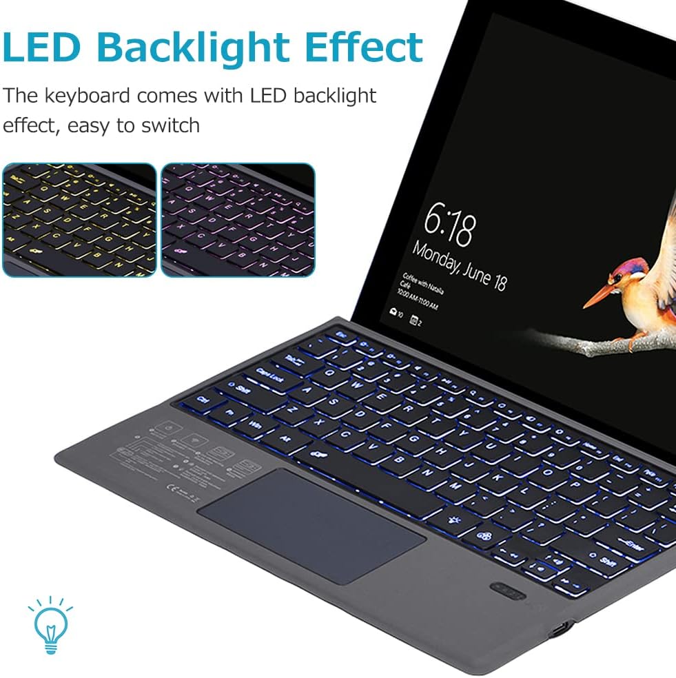 Vezeték nélküli Bluetooth billentyűzet háttérvilágítással és érintőpadal a Surface Pro-hoz – Nexora