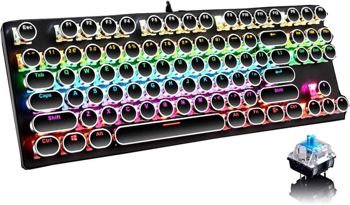 87 billentyűs mechanikus játékbillentyűzet RGB háttérvilágítással, kék kapcsolóval