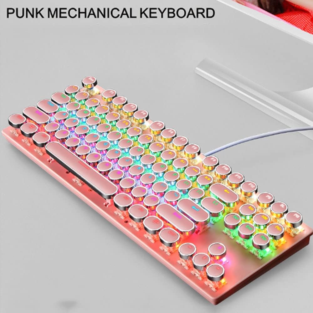 87 billentyűs mechanikus játékbillentyűzet RGB háttérvilágítással, kék kapcsolóval