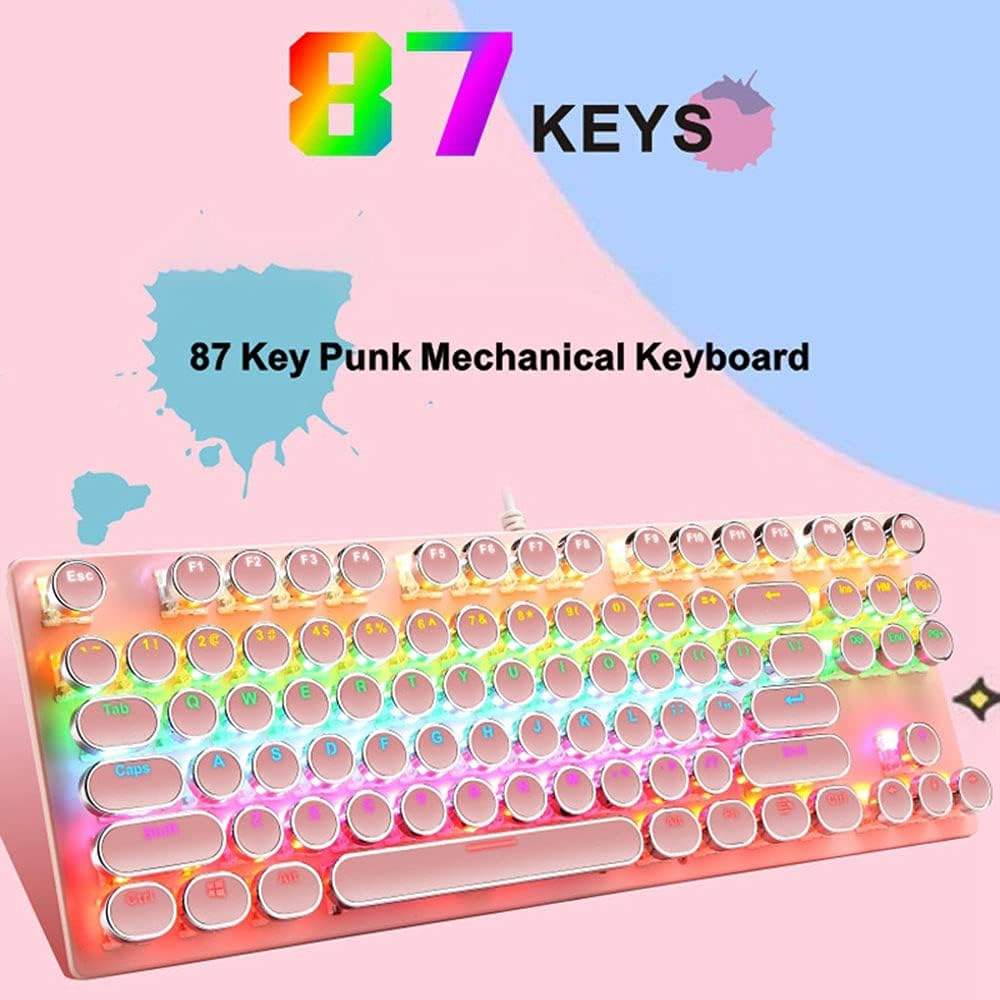 87 billentyűs mechanikus játékbillentyűzet RGB háttérvilágítással, kék kapcsolóval