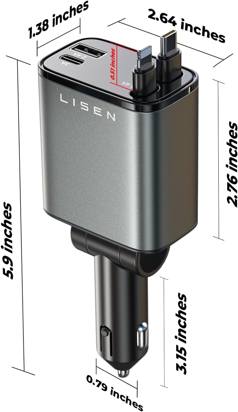 Kihúzható autótöltő 69W USB C