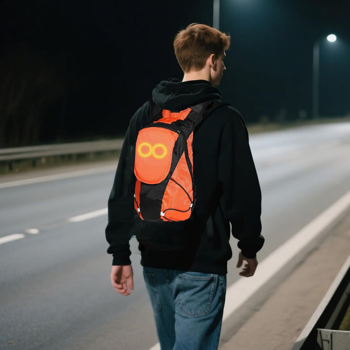 LED Motorkerékpár Hátizsák – Világító Biztonsági Táska Szabadtéri és Éjjeli Hajtáshoz – Lumaro