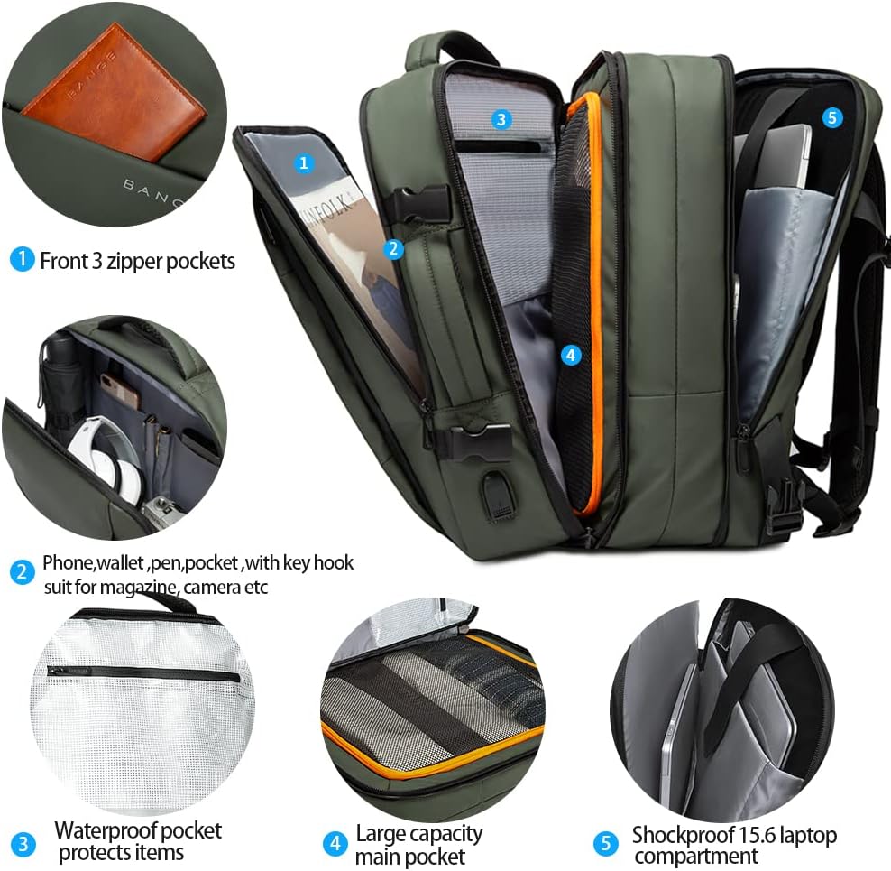 Bővíthető 26–45L vízálló utazó hátizsák laptop rekesszel és sporttáska fogantyúval