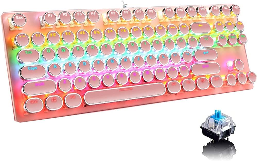 87 billentyűs mechanikus játékbillentyűzet RGB háttérvilágítással, kék kapcsolóval