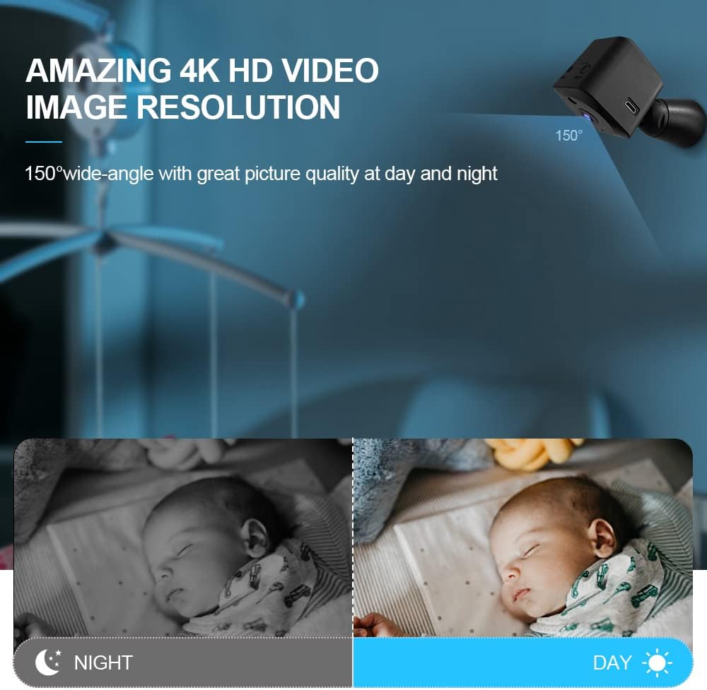 Mini biztonsági kamera 4K WiFi rejtett beltéri kamera éjjellátóval
