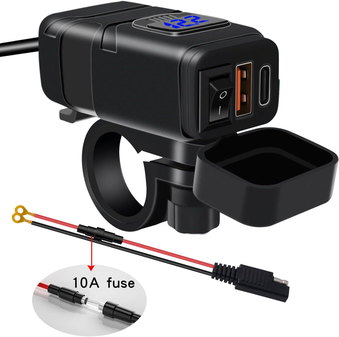 Motorkerékpár USB & Type-C Gyors Töltő Voltméterrel – Drayvik