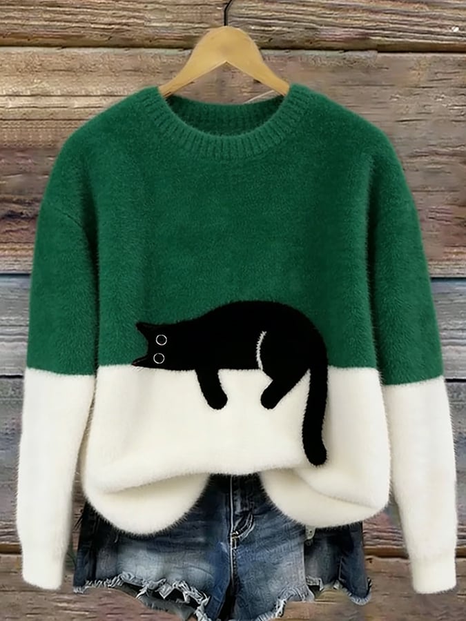 Cat Print Oversized Sweater 5