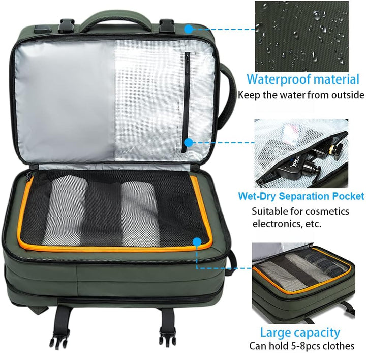 Bővíthető 26–45L vízálló utazó hátizsák laptop rekesszel és sporttáska fogantyúval