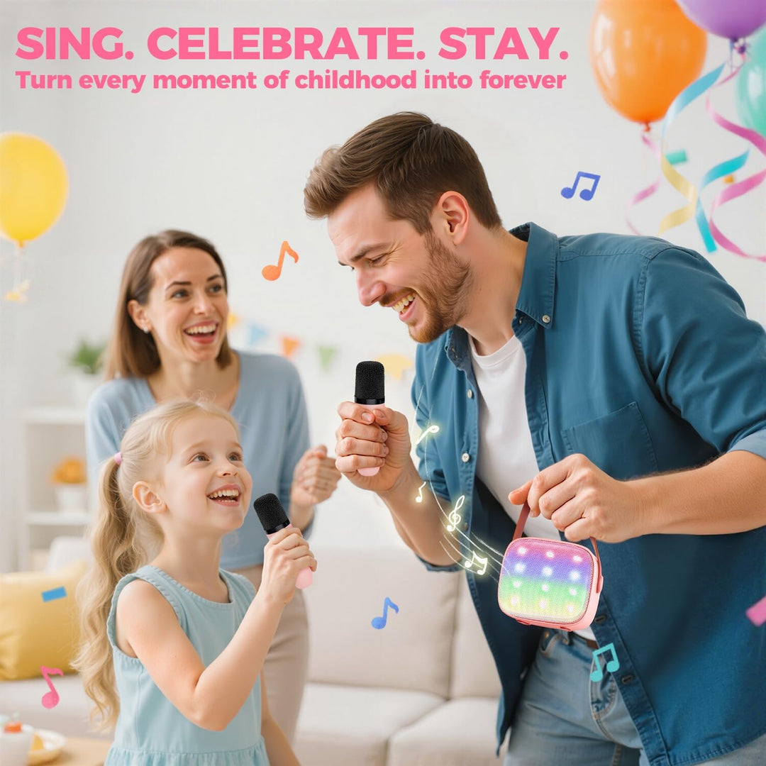 Hordozható Mini Karaoke Gépe Bluetooth Hangszóróval és 2 Vezeték nélküli Mikrofonnal – Veylo
