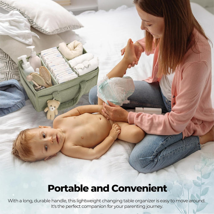 Baby Nappy Caddy Szervező – Plüss Sherpa Tároló Kosár Rekeszekkel – Elvoria