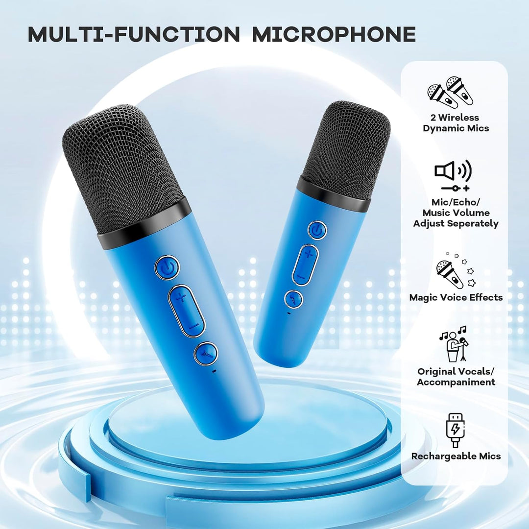 Hordozható Mini Karaoke Gépe Bluetooth Hangszóróval és 2 Vezeték nélküli Mikrofonnal – Veylo