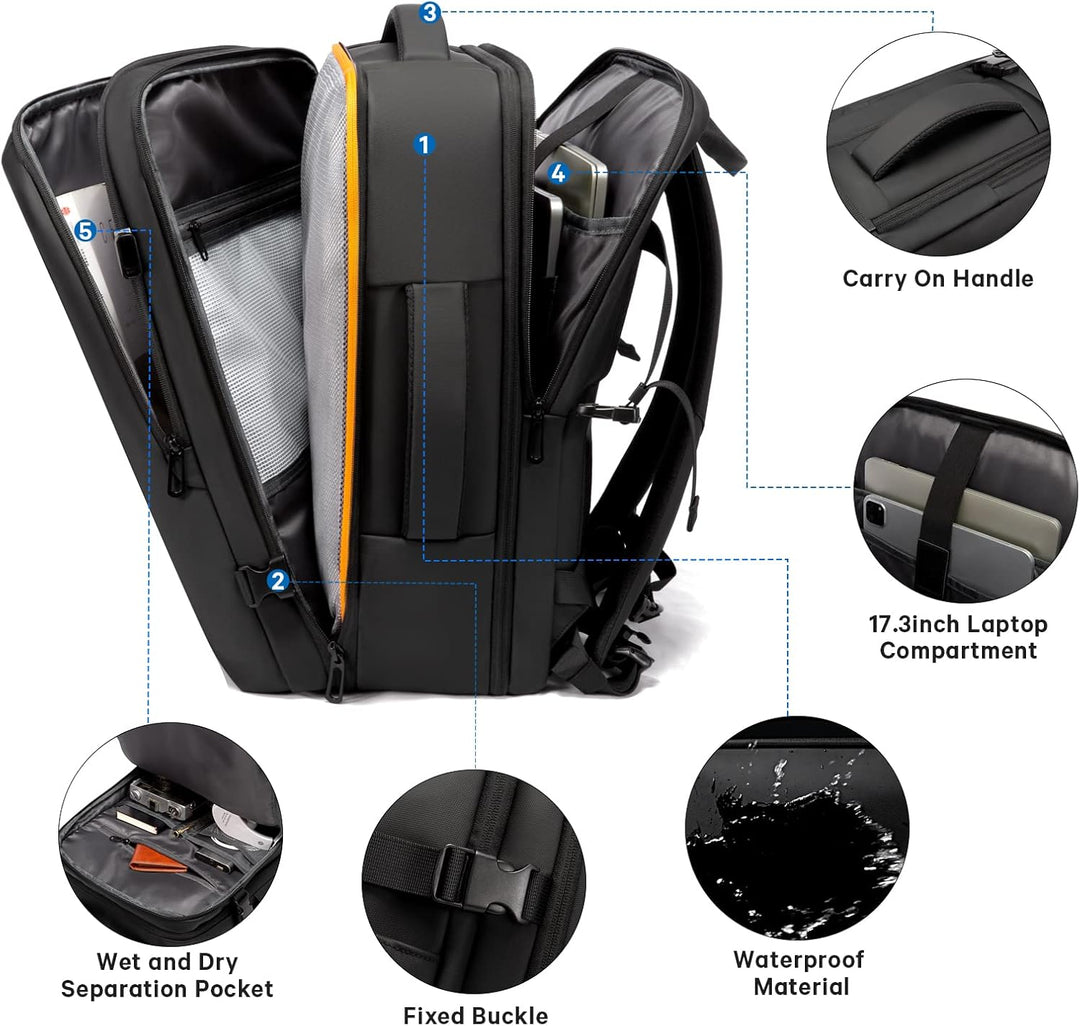 Bővíthető 26–45L vízálló utazó hátizsák laptop rekesszel és sporttáska fogantyúval