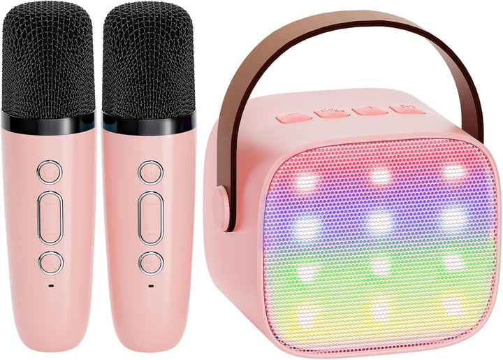 Hordozható Mini Karaoke Gépe Bluetooth Hangszóróval és 2 Vezeték nélküli Mikrofonnal – Veylo