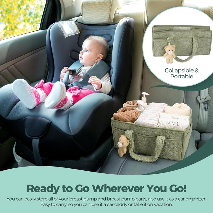 Baby Nappy Caddy Szervező – Plüss Sherpa Tároló Kosár Rekeszekkel – Elvoria