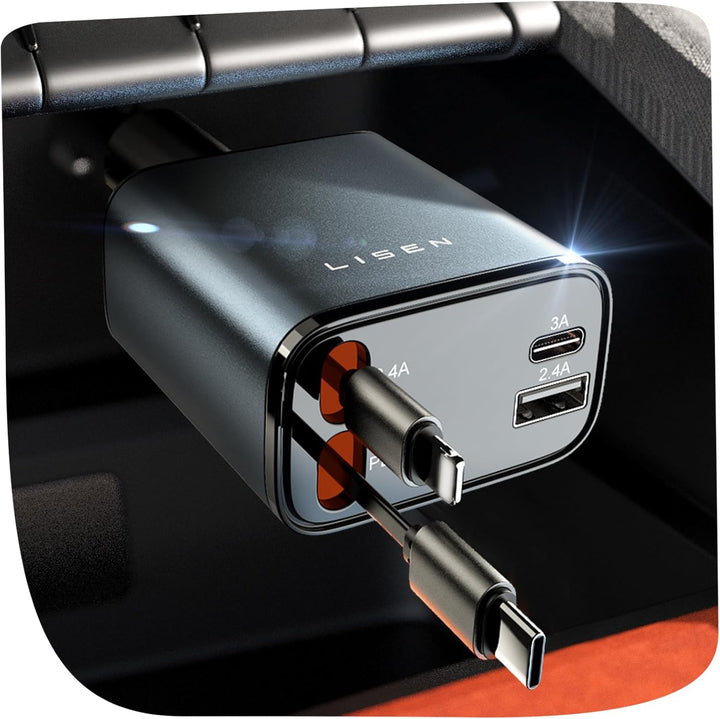 Kihúzható autótöltő 69W USB C