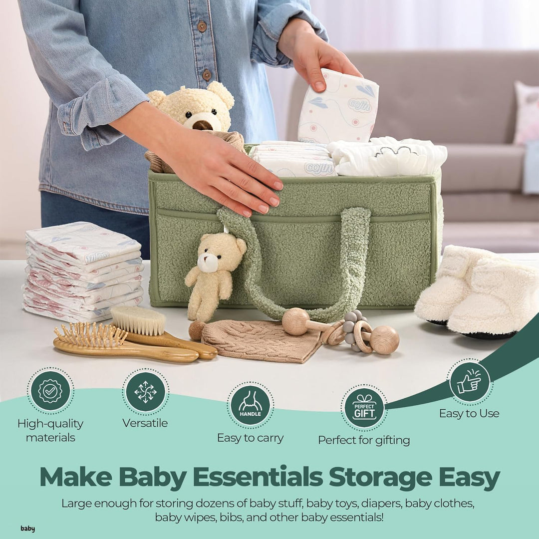 Baby Nappy Caddy Szervező – Plüss Sherpa Tároló Kosár Rekeszekkel – Elvoria