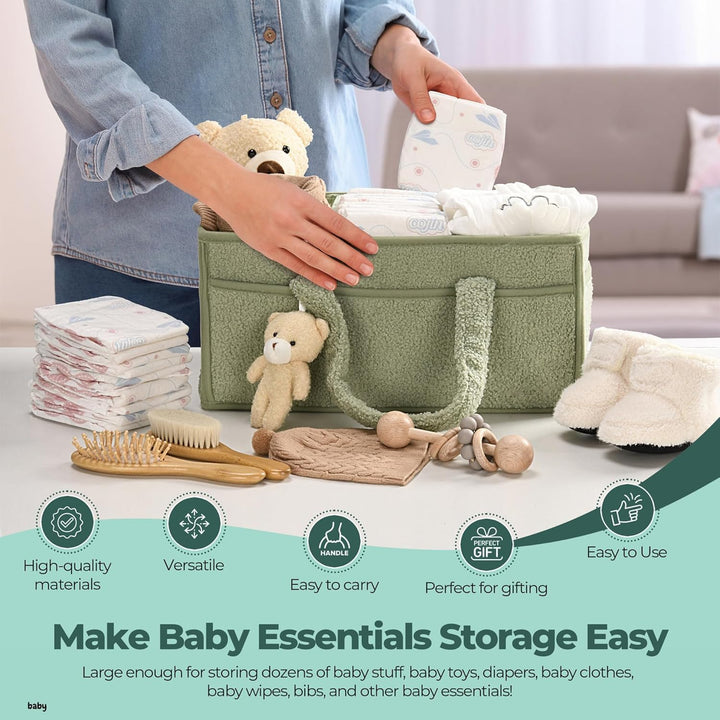 Baby Nappy Caddy Szervező – Plüss Sherpa Tároló Kosár Rekeszekkel – Elvoria