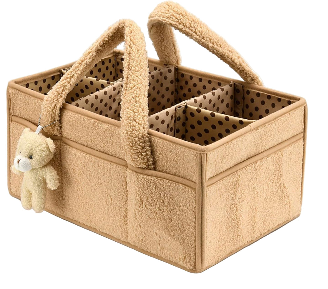 Baby Nappy Caddy Szervező – Plüss Sherpa Tároló Kosár Rekeszekkel – Elvoria