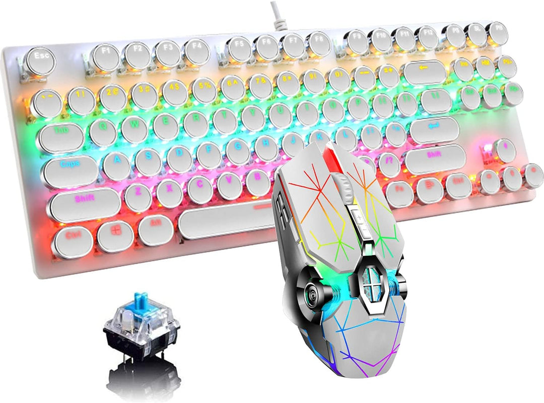 87 billentyűs mechanikus játékbillentyűzet RGB háttérvilágítással, kék kapcsolóval