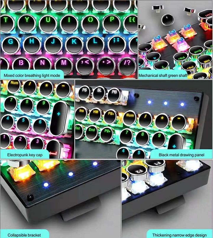 87 billentyűs mechanikus játékbillentyűzet RGB háttérvilágítással, kék kapcsolóval