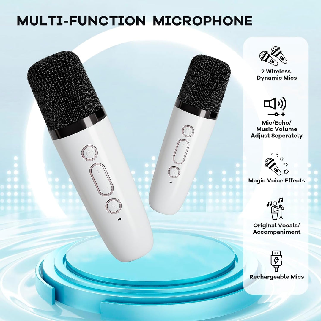 Hordozható Mini Karaoke Gépe Bluetooth Hangszóróval és 2 Vezeték nélküli Mikrofonnal – Veylo