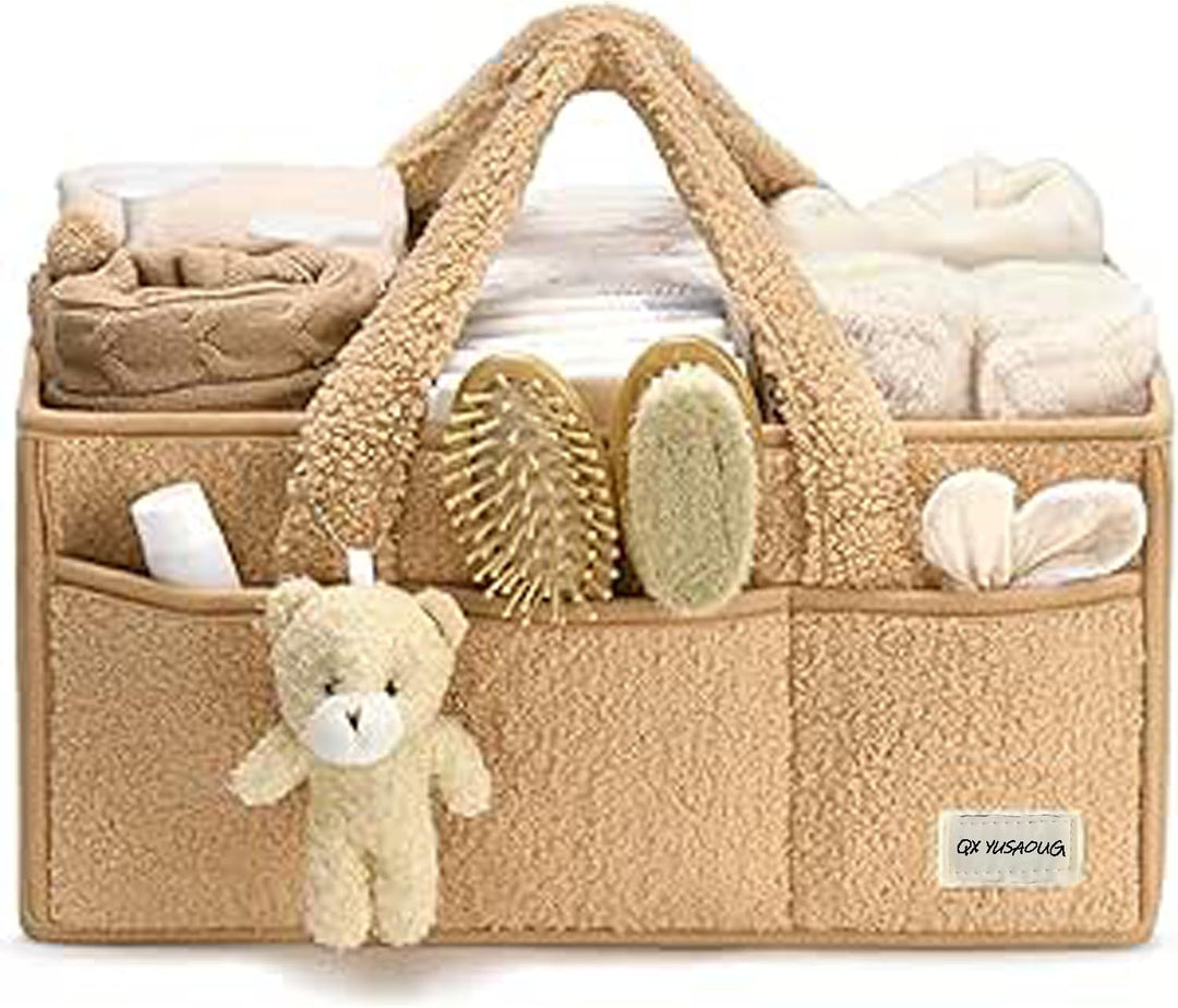 Baby Nappy Caddy Szervező – Plüss Sherpa Tároló Kosár Rekeszekkel – Elvoria