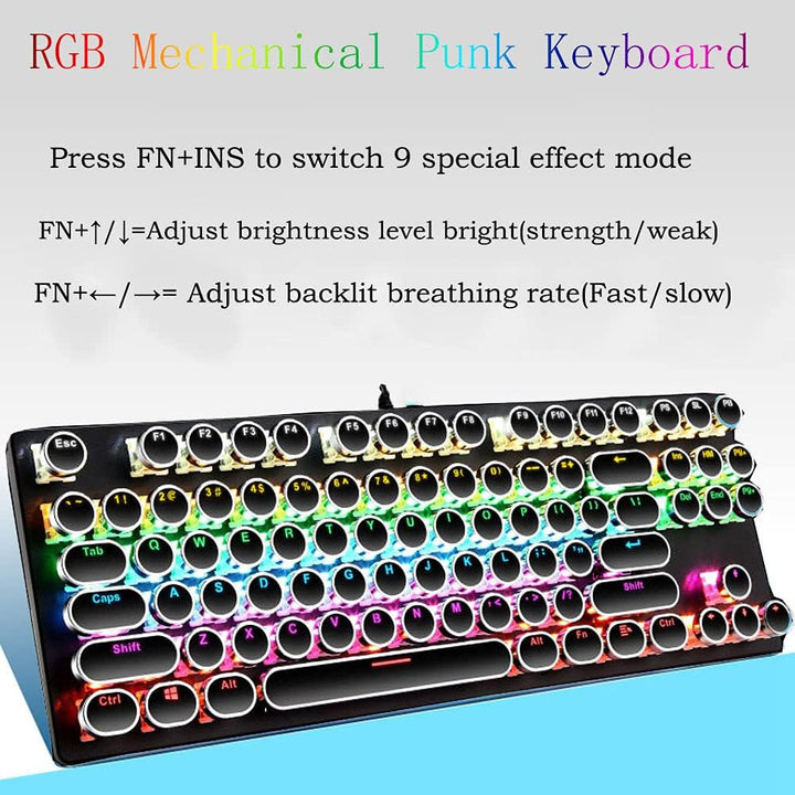 87 billentyűs mechanikus játékbillentyűzet RGB háttérvilágítással, kék kapcsolóval
