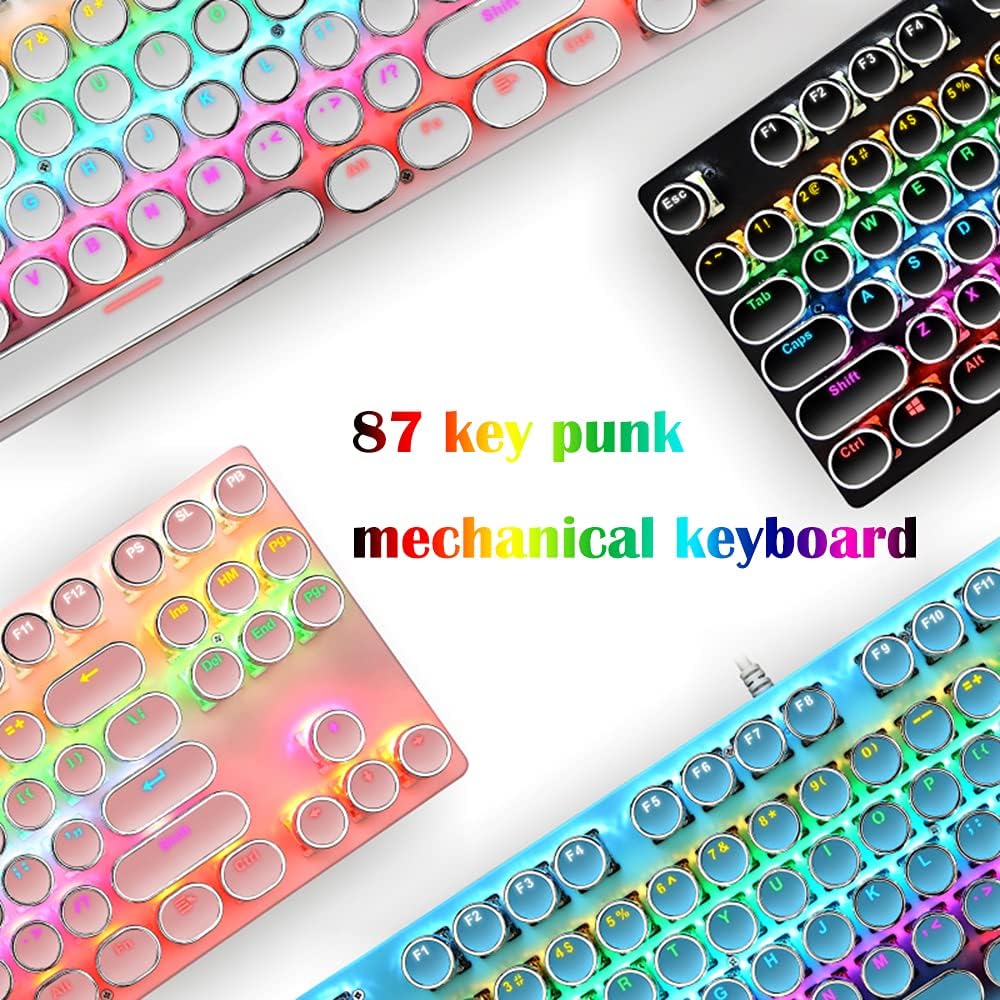 87 billentyűs mechanikus játékbillentyűzet RGB háttérvilágítással, kék kapcsolóval