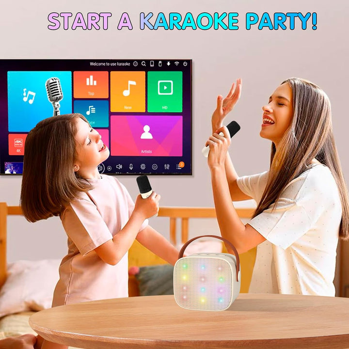 Hordozható Mini Karaoke Gépe Bluetooth Hangszóróval és 2 Vezeték nélküli Mikrofonnal – Veylo