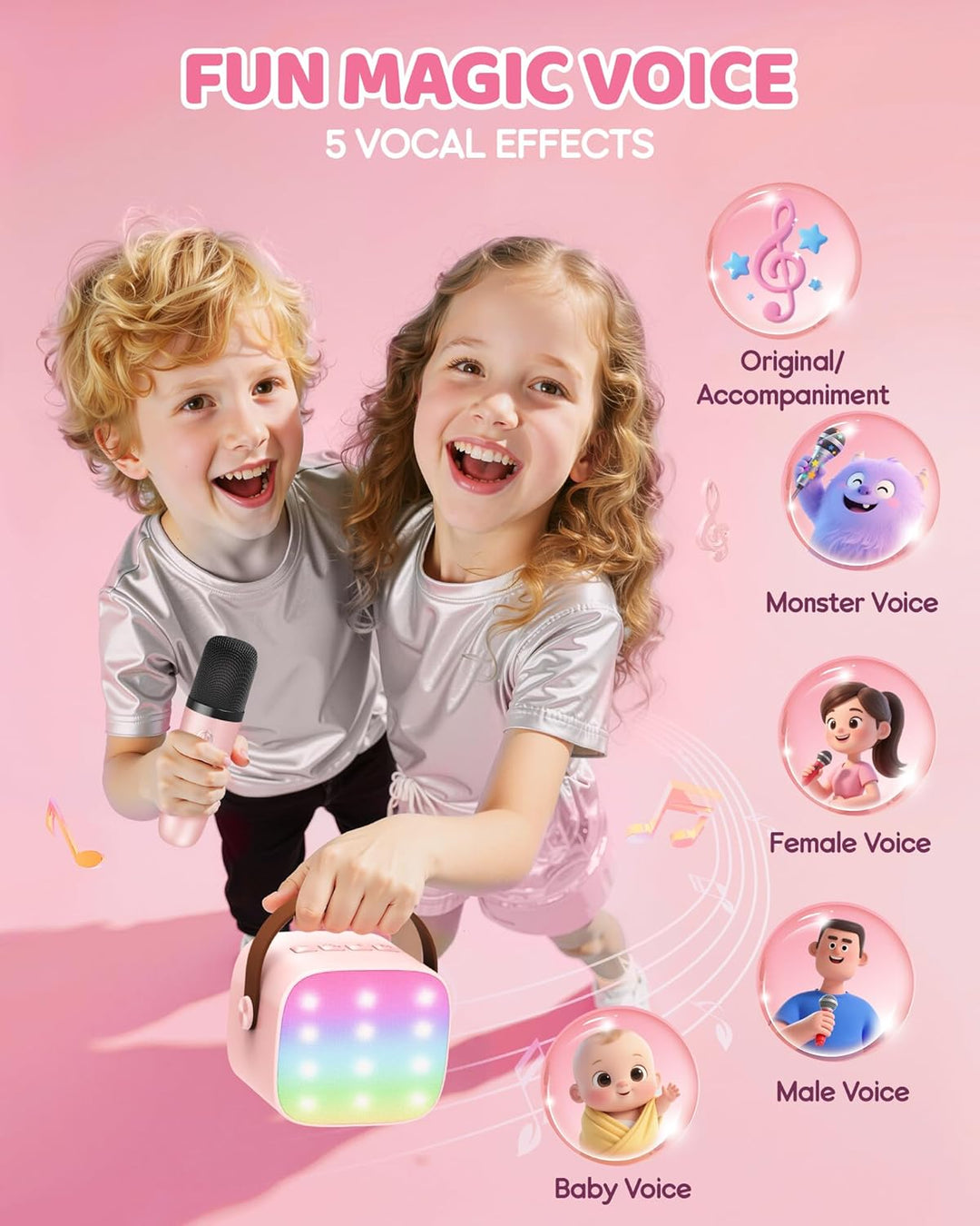 Hordozható Mini Karaoke Gépe Bluetooth Hangszóróval és 2 Vezeték nélküli Mikrofonnal – Veylo