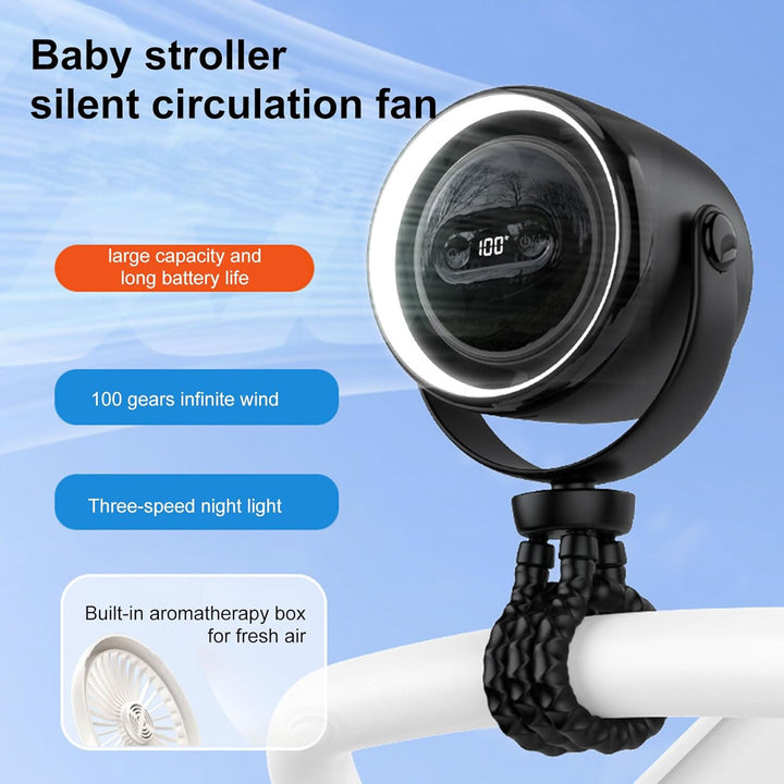 Újratölthető Clip-On Babakocsi Ventilátor Éjjeli Fénnyel 100 Sebesség