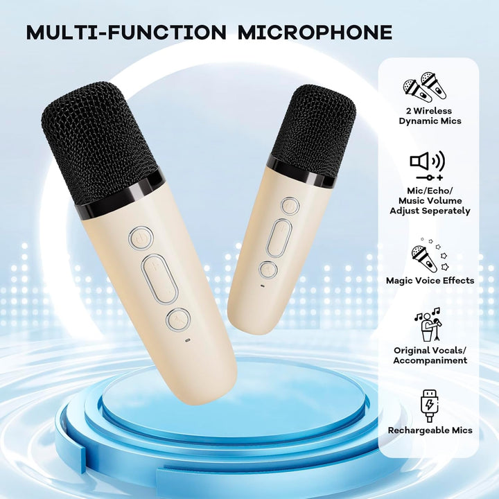 Hordozható Mini Karaoke Gépe Bluetooth Hangszóróval és 2 Vezeték nélküli Mikrofonnal – Veylo