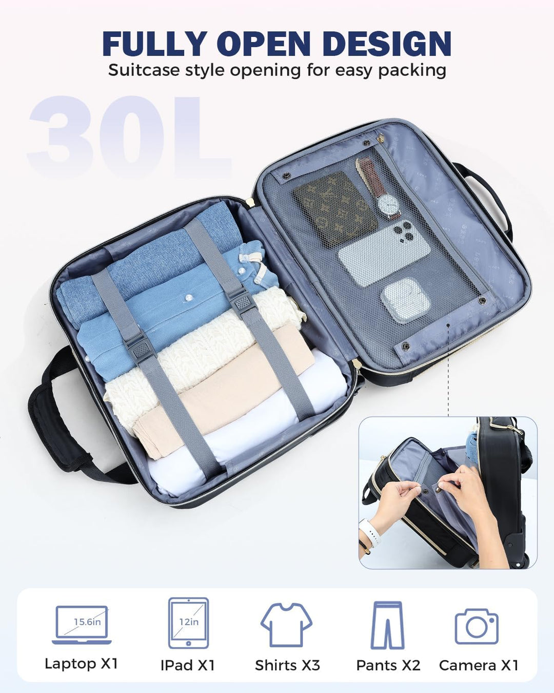 AA OOS 15,6" gördíthető laptop táska több rekesszel és repülésre engedélyezett mérettel